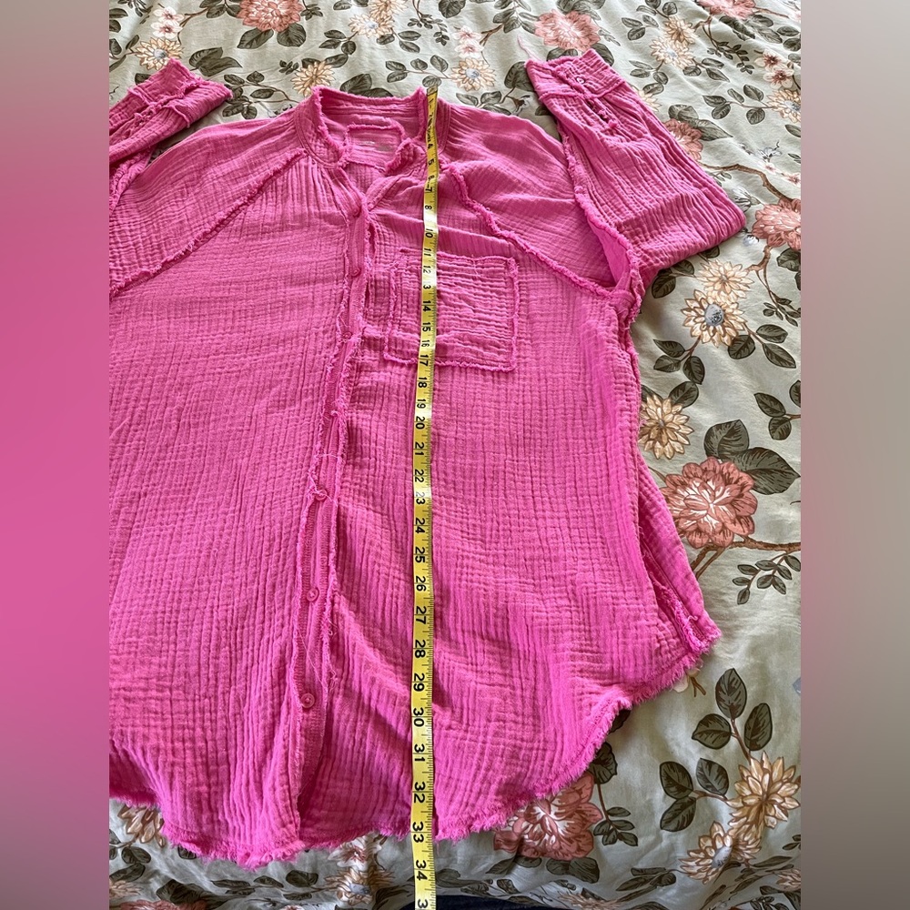 🌟aerie Pink Oversized Cotton Gauze Button Down/Cover up Size Small - Picture 5 of 6